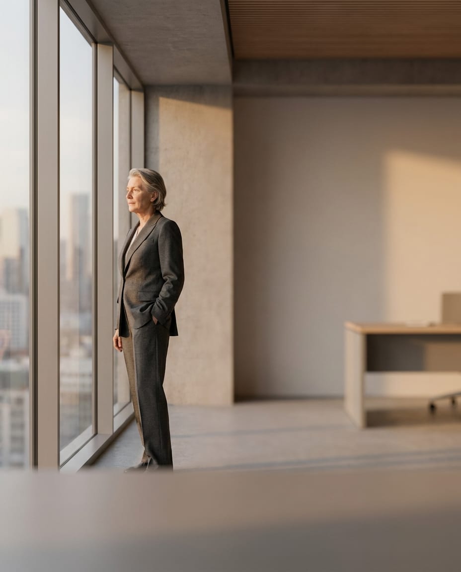 A senior executive at a window
